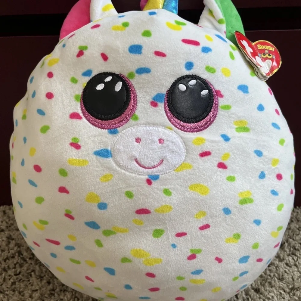 Ty Squish A‎ Boos Harmonie Unicorn Plush Toy 14” Multicolor Dot Pattern Confetti